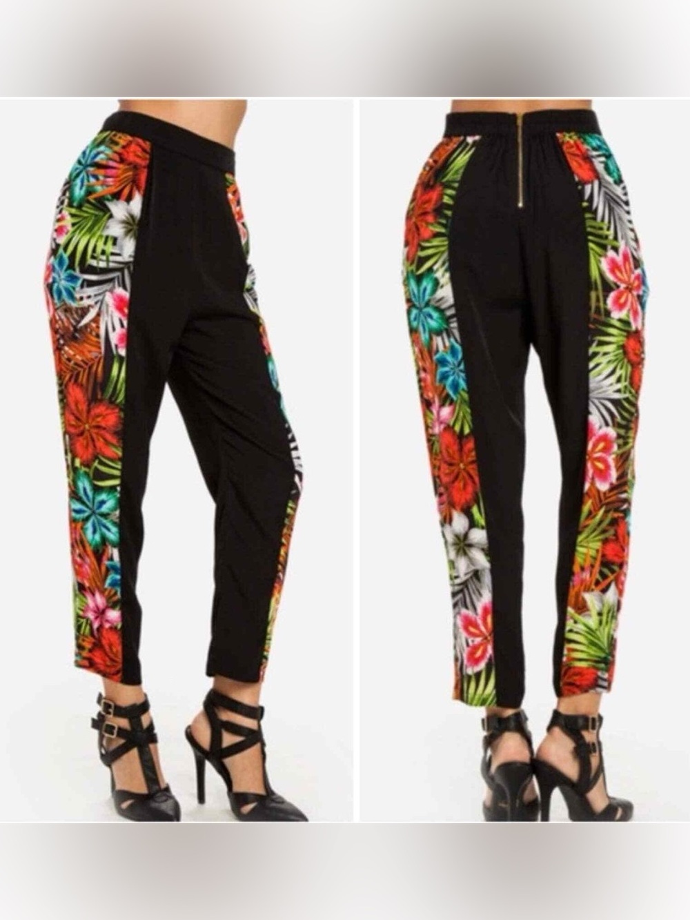 Line & Dot M Revolve crop Tropical Flower Rainbow
Silk Pants black pink red blue